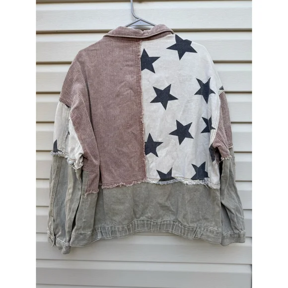 POL Star Patchwork Shacket Corduroy Denim Jacket Oversized Large - Picture 4 of 7